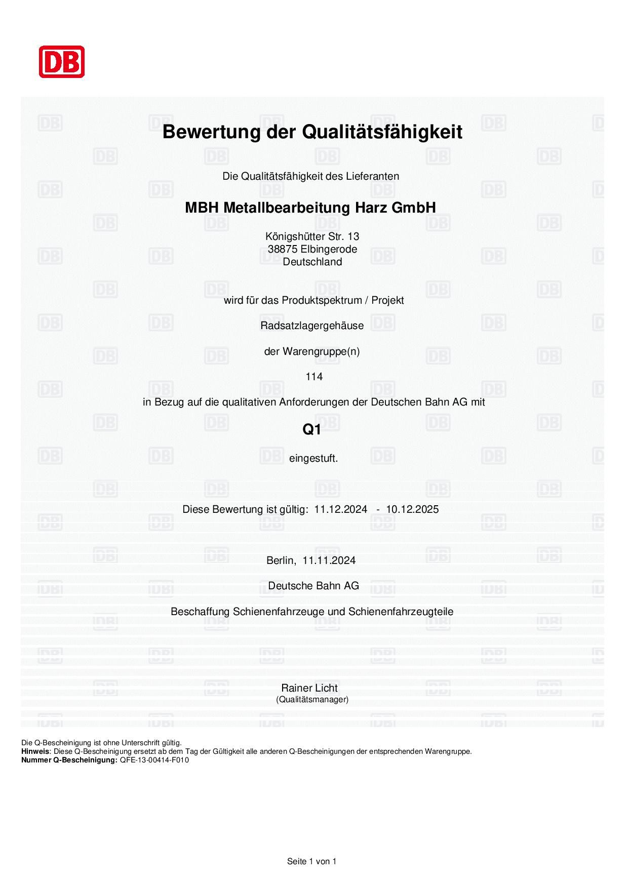 Einstufung Q1 bis 2025