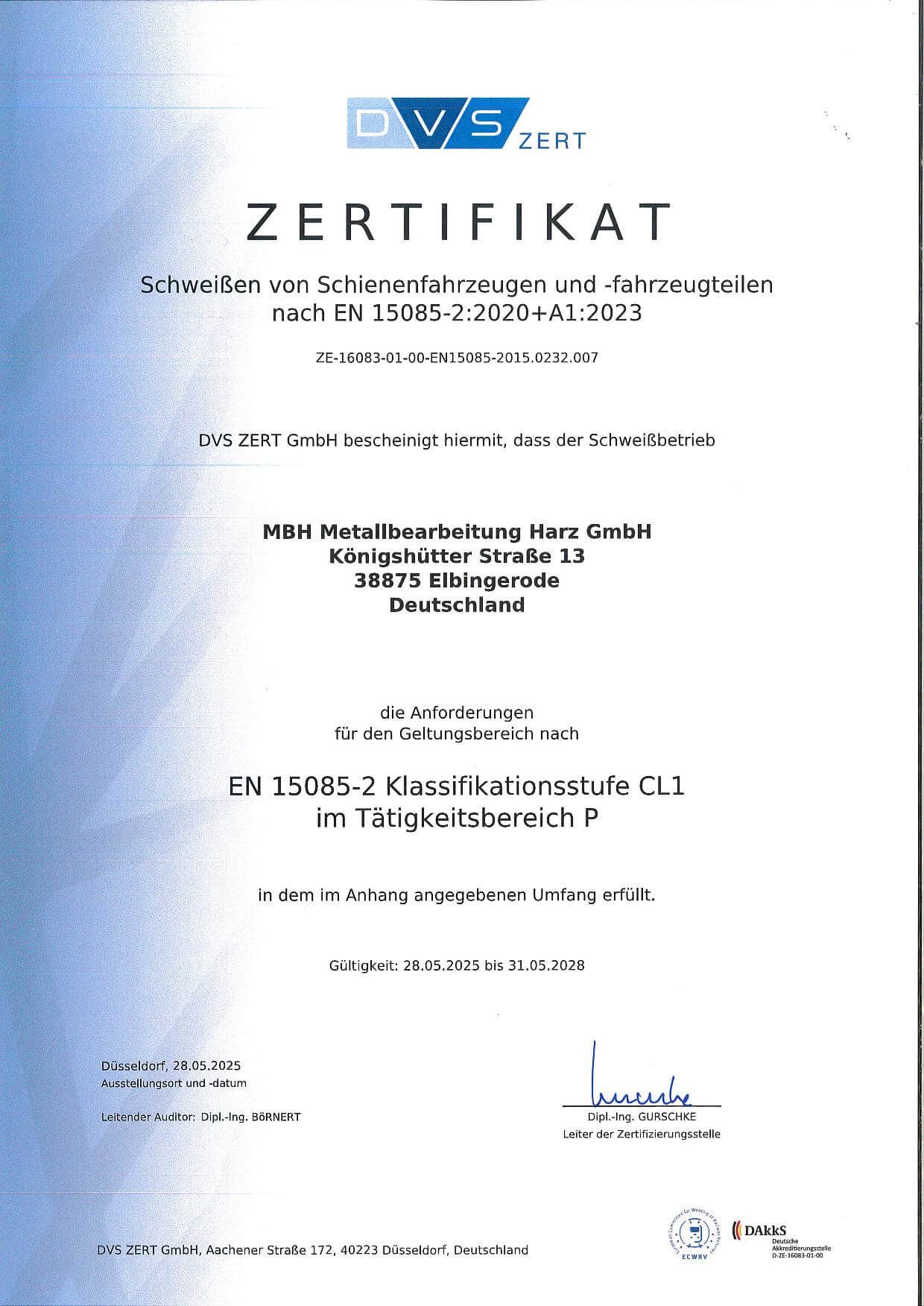 EN 15085 2, Stufe CL1